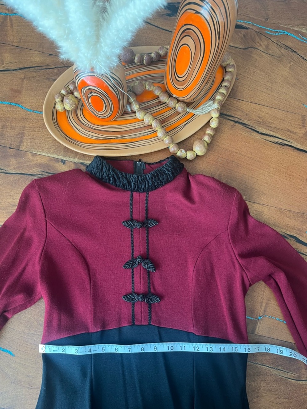 Vintage expo red Black Long Sleeve Dress Mandarin Knot Victorian Whimsigoth - Picture 2 of 7